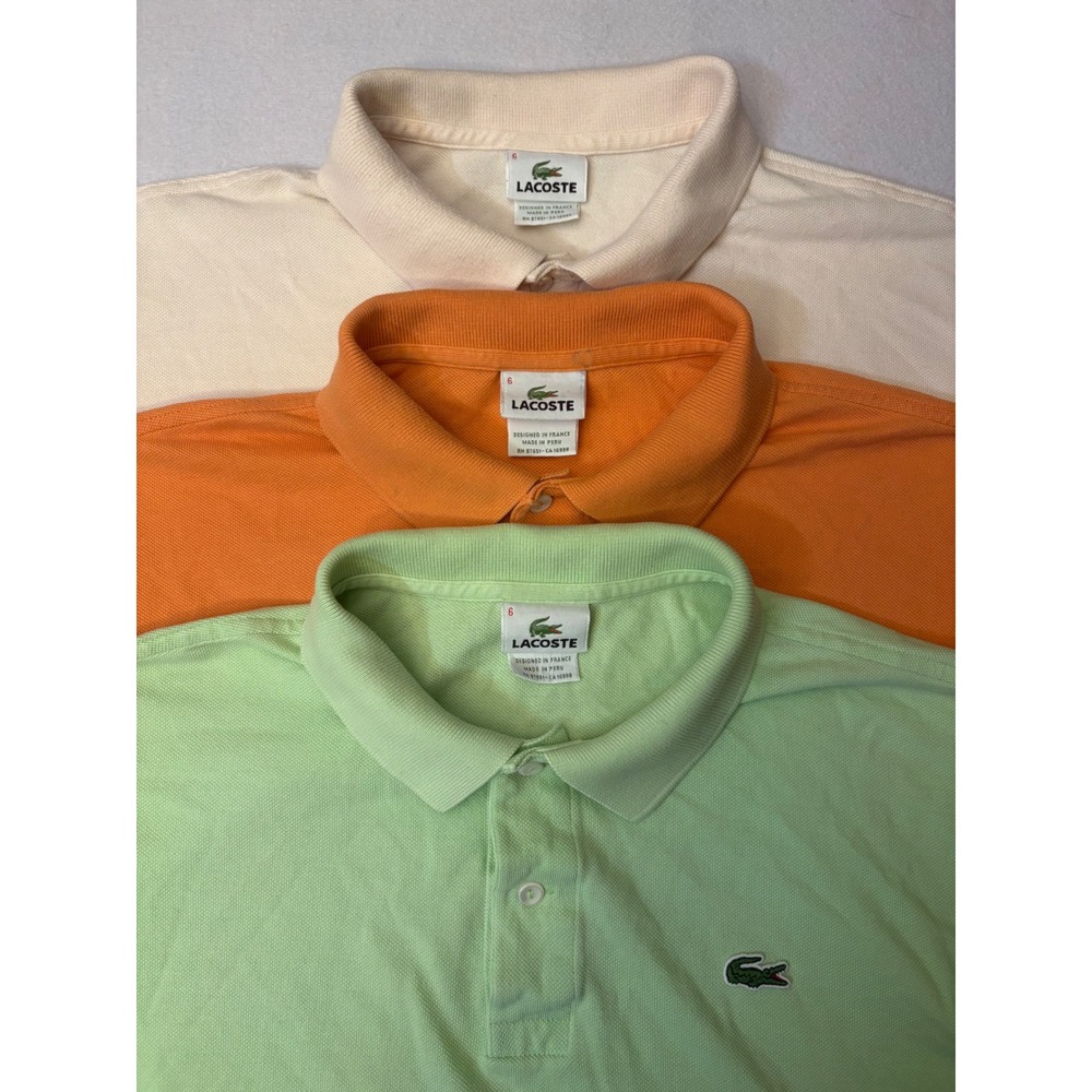 Lacoste Mens Polo Shirt Bundle Set of 3 Green Orange Cream XL Size 6 Classic Fit